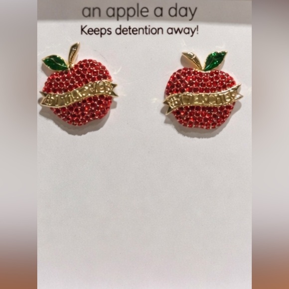 NWT-BaubleBarApple Stud Earrings-Teacher Gift - Picture 2 of 3